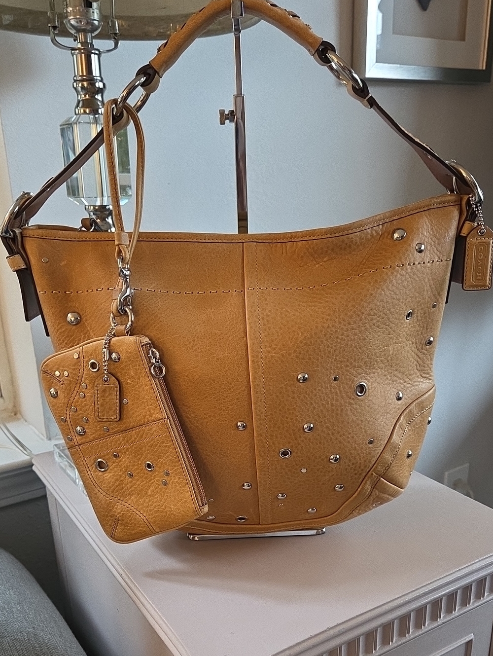 COACH 2007 Camel Soho Studded & Grommet Leather Shoulder Bag & Wristlet